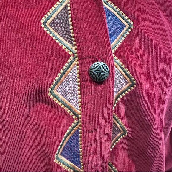 Cambridge Dry Goods Co. Corduroy Red Embroidered Button Down Shirt Size 4 - Picture 6 of 13